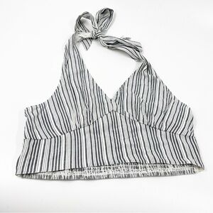 ✅ NWT American Eagle Women's Cropped Gray & White Striped Halter Top SIZE LARGE